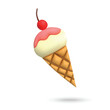 3D ice cream cone on white background. Plasticine cartoon style icon. Vector illustration design.