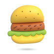 3D hamburger on white background. Plasticine cartoon style icon. Vector illustration design.