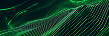 Abstract Green Digital Lines Flowing In A Dark Background, Suitable For Technology Themes Or Digital Art Concepts