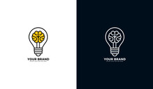 Brain Inspiration Logo. Creative Idea Design Of Light Bulb And Smart Brain, Graphic Vector Illustration