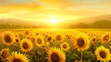 A Field Of Sunflowers At Sunrise, Papercut