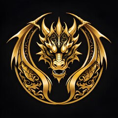 Wall Mural - a golden dragon in a black circle