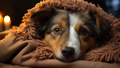 Canvas Print - Cute puppy portrait loyal, fluffy, sitting, looking at camera generated by AI