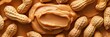 peanuts and peanut butter on solid background with copy space