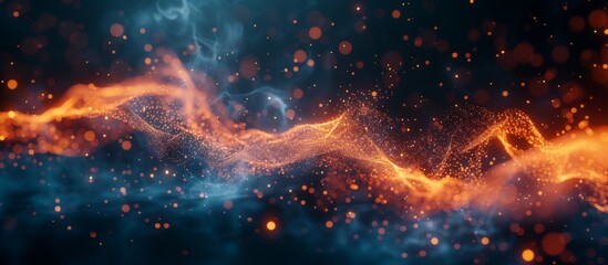 Canvas Print - Dynamic wave of particles in a futuristic fire background with flying sparks rendered in 3D.