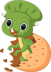 Sticker - Cartoon baby aquilops dinosaur hatching from egg