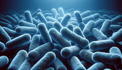 Aufkleber - close-up view of numerous 3D-modeled bacteria with a vibrant blue color