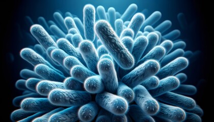 Aufkleber - close-up view of numerous 3D-modeled bacteria with a vibrant blue color