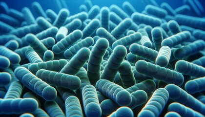 Aufkleber - close-up view of numerous 3D-modeled bacteria with a vibrant blue color