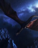 Fototapeta Desenie - dragon in flight, against a starry night sky