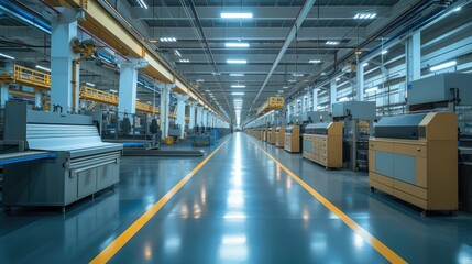 Aufkleber - the factory floor that includes several machines, expansive spaces. generative ai.