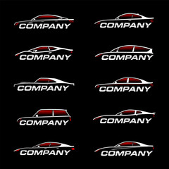 Sports car logo icon set. Motor vehicle silhouette emblems