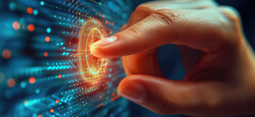 Aufkleber - Hand touch the screen of security icon, in the style of shaped canvas, modern. Generative AI.
