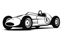 A Racing Car Vector Silhouette Outline Isolated On A White Background