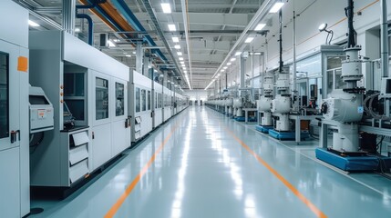 Fototapete - Modern production hall, many machines. Generative AI.