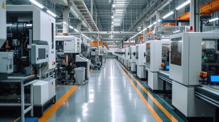 Fototapete - Modern production hall, many machines. Generative AI.