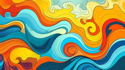 Poster - 70s hippie background. Waves, eddies, swirling patterns. generative ai