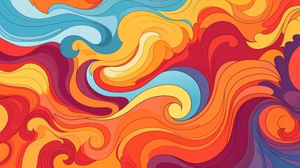 Poster - 70s hippie background. Waves, eddies, swirling patterns. generative ai
