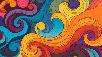 Poster - 70s hippie background. Waves, eddies, swirling patterns. generative ai