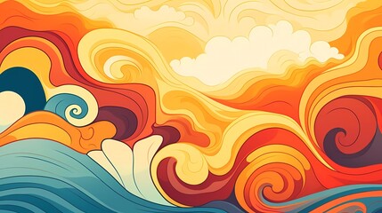Poster - 70s hippie background. Waves, eddies, swirling patterns. generative ai