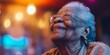 Joyful elderly woman laughing, captured in a candid moment. warm, authentic portrait of senior life. emotional connection in everyday scenes. AI
