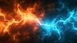Warm orange and chilly blue background of electrical lightning
