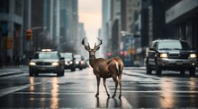 A Deer In The Middle Of The Road In The City Metro From Generative AI