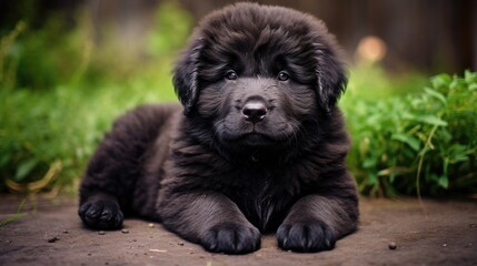 Sticker - A fluffy newfoundland pup with gentle eyes and a wagging tail.