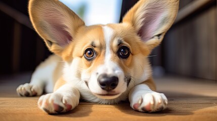 Canvas Print - A curious corgi pup with oversized ears and a wagging tail.