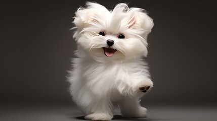 Poster - A fluffy Maltese pup with a joyful bounce and a cute topknot.