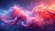  a colorful cloud of smoke against a blue and pink background with a bright light in the middle of the image.
