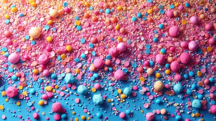 Wall Mural -  colorful sprinkles on a blue surface with pink, yellow, blue, and green sprinkles.