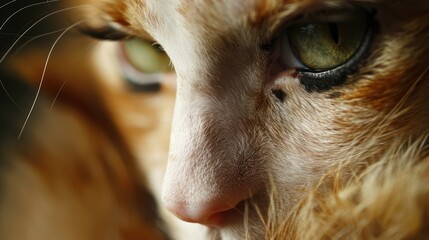 Poster -  a close up of a cat's face with a blurry image of the cat's face in the background.