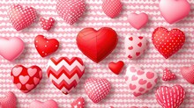  A Bunch Of Red And Pink Hearts On A Pink And White Checkered Background With A White Polka Dot Pattern.