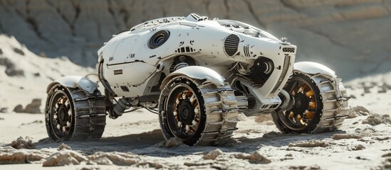 Canvas Print - Close-up 3D illustration of a stunning white Martian vehicle.