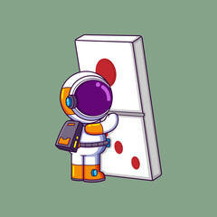 Wall Mural - Funny astronaut holding a big domino
