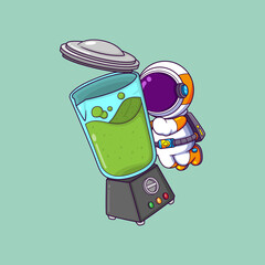 Wall Mural - astronaut make fresh fruit juice in blender