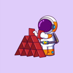 Wall Mural - Cute astronaut playing house of cards pyramid tower