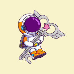 Wall Mural - Cute astronaut holding a big key cartoon character