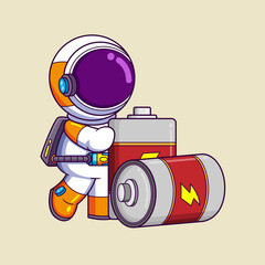 Wall Mural - Cute astronaut carrying large batteries cartoon character