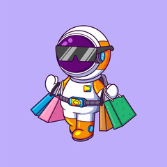 Wall Mural - Cute astronaut hold shopping bags cartoon character