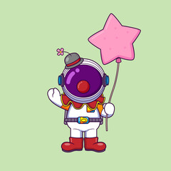 Wall Mural - Cute astronaut wearing clown costume and holding star balloon cartoon character