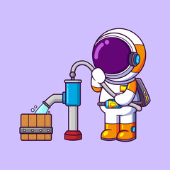 Wall Mural - Cute astronaut playing with water pump cartoon character