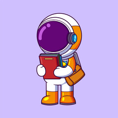Wall Mural - Cute astronaut going to study. Cute astronaut walking with books in hands