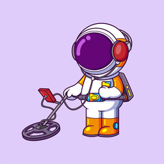 Wall Mural - astronaut with a metal detector is looking for a treasure