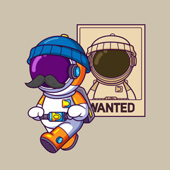 Wall Mural - Astronaut looking at a Wanted poster on the wall