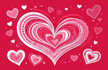 Wall Mural - background of big and small hearts with swirls in pink colors. generative ai