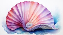 Watercolor Shell Drawing On A White Background. Underwater Art