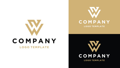 Poster - Golden Initial Letter NW W N with Modern Geometric Line Art Logo Design