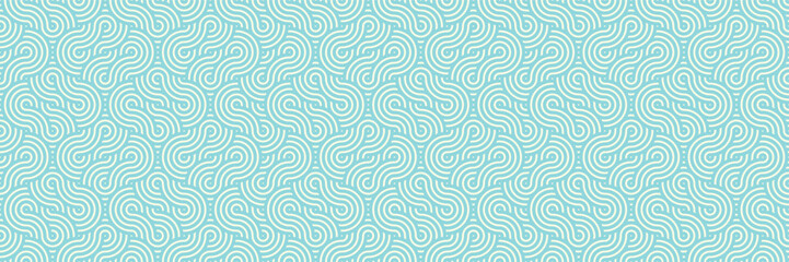 Aquatic Light Blue Pattern: Traditional Asian Vector in Seamless Water Illusion Style, Contemporary Geometric Background, Retro Material Art